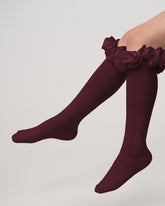 CARAMELO Ruffle Ribbon Knee Length Socks Maroon